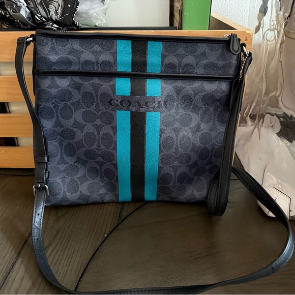 Coach Crossbody Bag Black and Blue Monogrammed - Picture 1 of 1
